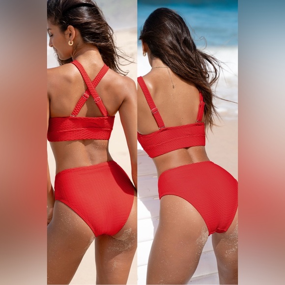 Red Textured Bikini Set - Picture 2 of 7